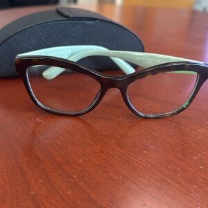 Prada Women's Glasses with Brown Frame and Light Green Arms